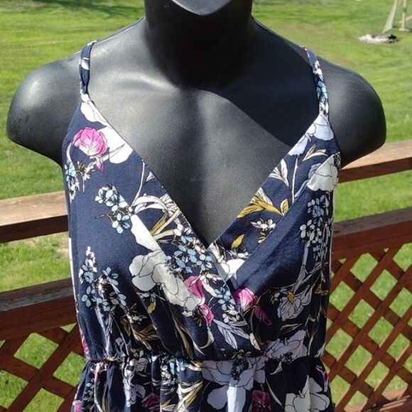 Maurices Navy Blue Sundress with Floral Print and Strappy Back Size Large - Picture 3 of 11